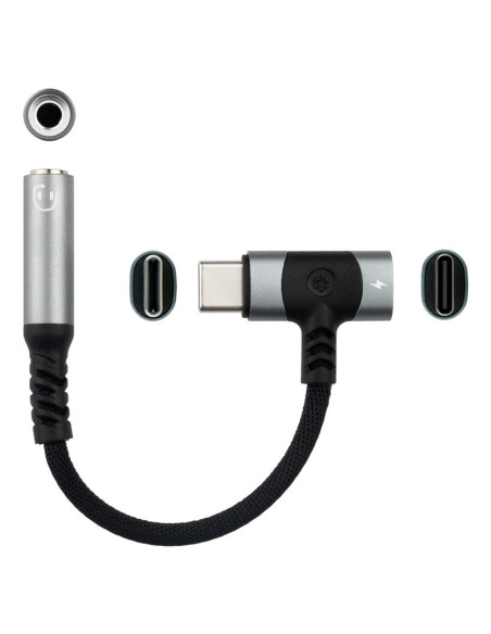 Nanocable 10.24.1207 cambiador de género para cable USB-C + USB-C 3.5 mm Negro