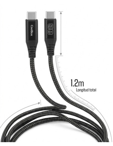 CoolBox CABLE TRENZADO USB-C USB-C 3.2 GEN2 DATOS 10GBPS + CARGA RAPIDA 60W ALUMINIO