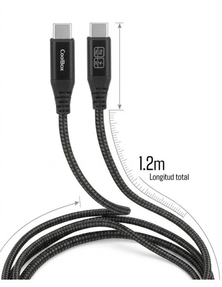 CoolBox CABLE TRENZADO USB-C USB-C 3.2 GEN2 DATOS 10GBPS + CARGA RAPIDA 60W ALUMINIO