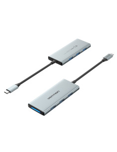 Vention Docking USB Tipo-C TOPHB  1xHDMI  3xUSB  1xLector Tarjetas SD y MicroSD  Gris