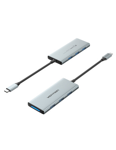 Vention Docking USB Tipo-C TOPHB  1xHDMI  3xUSB  1xLector Tarjetas SD y MicroSD  Gris