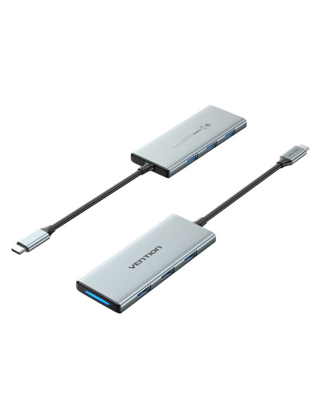 Vention Docking USB Tipo-C TOPHB  1xHDMI  3xUSB  1xLector Tarjetas SD y MicroSD  Gris