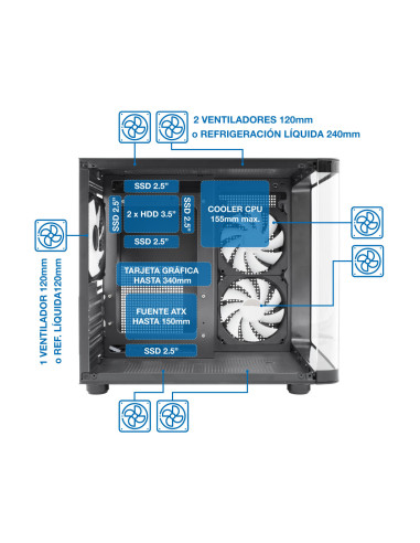 CoolBox GAMING CAJA MATX GM100 VISION USB3.2 GEN1 SIN FTE + 3 VENTILADORES ARGB
