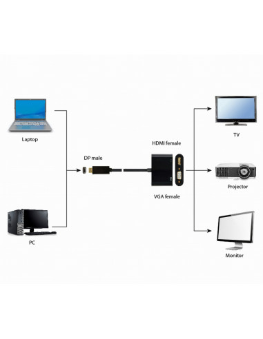 Gembird A-DPM-HDMIFVGAF-01 cable DisplayPort 0,1 m Negro
