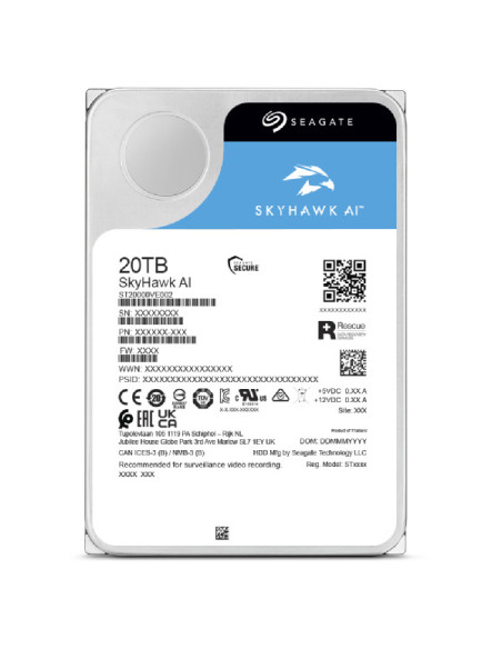 Seagate SkyHawk AI disco duro interno 20 TB 7200 RPM 512 MB 3.5" Serial ATA III