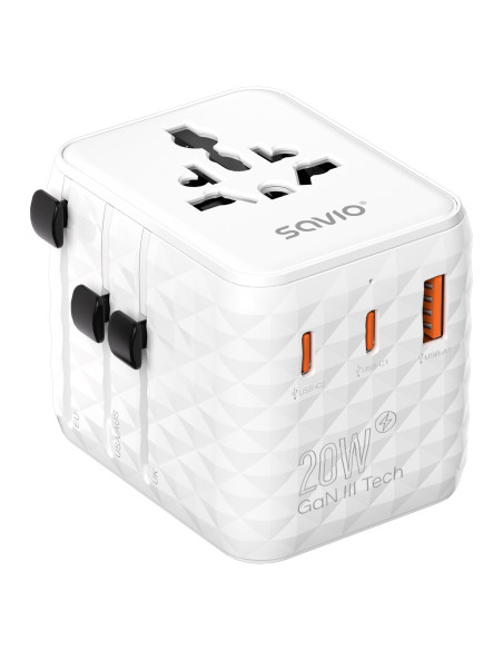 Savio AP-08 adaptador e inversor de corriente 20 W Blanco