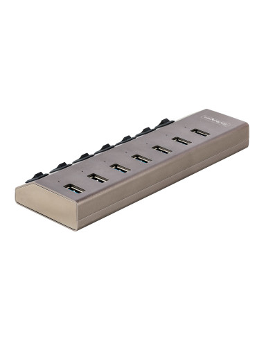 StarTech.com Hub USB-C Autoalimentado de 7 puertos con Interruptores Individuales - Concentrador USB 3.0 a 5 Gbps con Fuente de