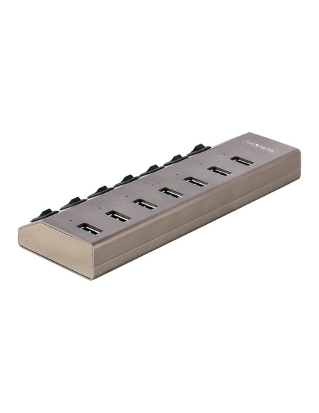 StarTech.com Hub USB-C Autoalimentado de 7 puertos con Interruptores Individuales - Concentrador USB 3.0 a 5 Gbps con Fuente de