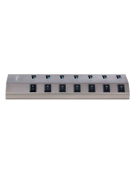 StarTech.com Hub USB-C Autoalimentado de 7 puertos con Interruptores Individuales - Concentrador USB 3.0 a 5 Gbps con Fuente de