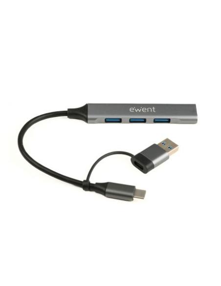 HUB EWENT USB-C + ADAPTADOR USB-A / 1 X USB-A 3.2 GEN1 5 GBPS / 3 X USB-A 2.0 / CARCASA ALUMININIO / CABLE 15 CM / EW1154