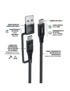 CoolBox CABLE USB-C + A   USB-C DATOS 10GBPS + CARGA RAPIDA 60W 2