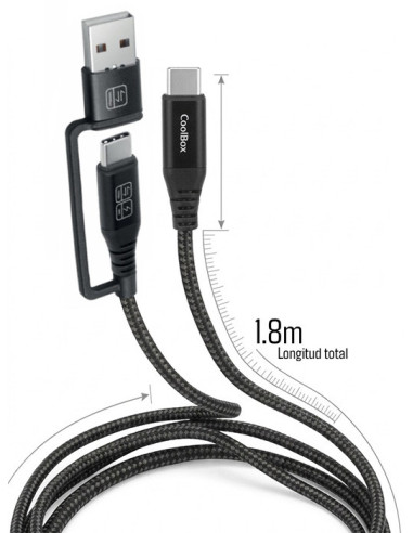 CoolBox CABLE USB-C + A   USB-C DATOS 10GBPS + CARGA RAPIDA 60W