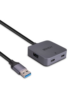 Lindy 43388 hub de interfaz USB 3.2 Gen 1 (3.1 Gen 1) Type-A 5000 Mbit s Negro, Gris