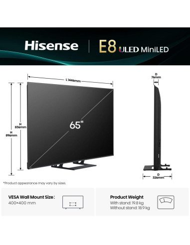 Hisense 65E8Q 165,1 cm (65") 4K Ultra HD Smart TV Wifi Negro, Gris 600 cd   m²