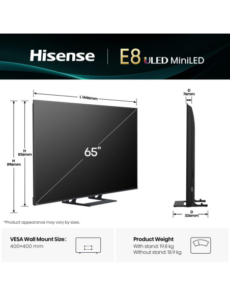 Hisense 65E8Q 165,1 cm (65") 4K Ultra HD Smart TV Wifi Negro, Gris 600 cd   m²