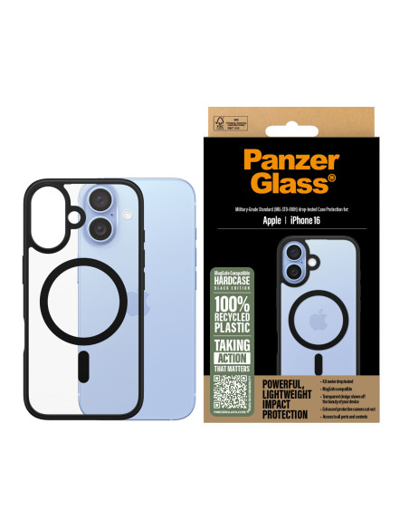 PanzerGlass ® HardCase Transparent w. Black MagSafe & Frame iPhone 16 funda para teléfono móvil Negro