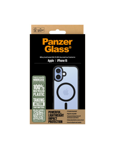 PanzerGlass ® HardCase Transparent w. Black MagSafe & Frame iPhone 16 funda para teléfono móvil Negro