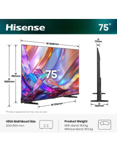 Hisense 75E7S 190,5 cm (75") 4K Ultra HD Smart TV Wifi Negro 350 cd   m² 2