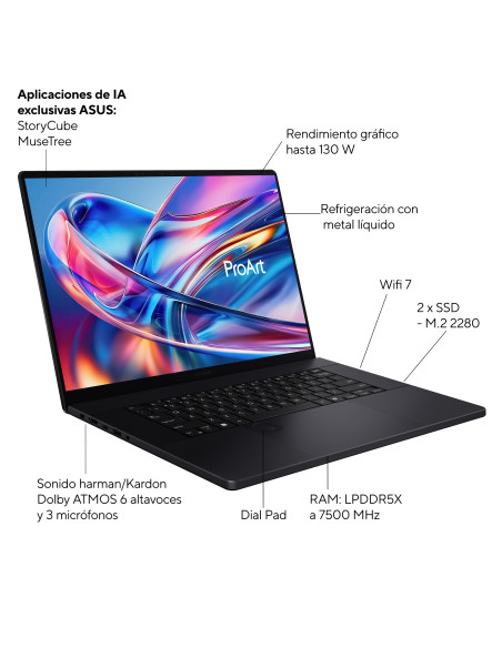 ASUS ProArt P16 OLED H7606WW-SE020W Copilot+ PC Copilot+ PC - Ordenador Portátil 16" WQUXGA 120Hz (AMD Ryzen AI 9 HX 370, 64GB