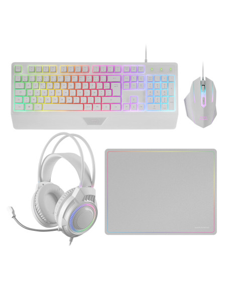 Mars Gaming MCP124PRO, Combo Gaming 4en1, Teclado RGB H-Mech con Reposamuñecas, Ratón RGB 3200DPI y Switches HUANO, Auriculares