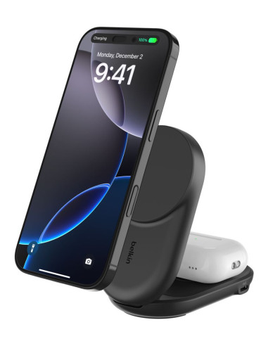 Belkin Qi2 Fitness tracker, Auriculares, Smartphone, Reloj inteligente Negro USB Cargador inalámbrico Carga rápida Interior