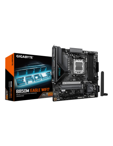 GIGABYTE B850M EAGLE WIFI7 Placa Base – CPUs AMD Ryzen Serie 9000, VRM digital de 8+2+2 fases, hasta 8200 MHz DDR5 (O.C.), 1×