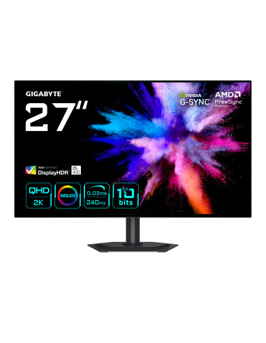 GIGABYTE GO27Q24G Monitor Gaming OLED 27” 2K QHD - 2560 x 1440, 240Hz, 0.03ms, 275 cd m², FreeSync Premium, G-Sync Compatible,