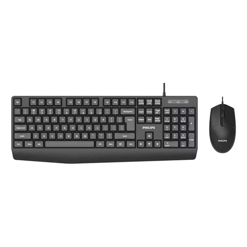 Philips SPT6237B/85 2000 series SPT6237B/85, Alámbrico, USB, Interruptor de membrana, QWERTY, Negro, Ratón incluido