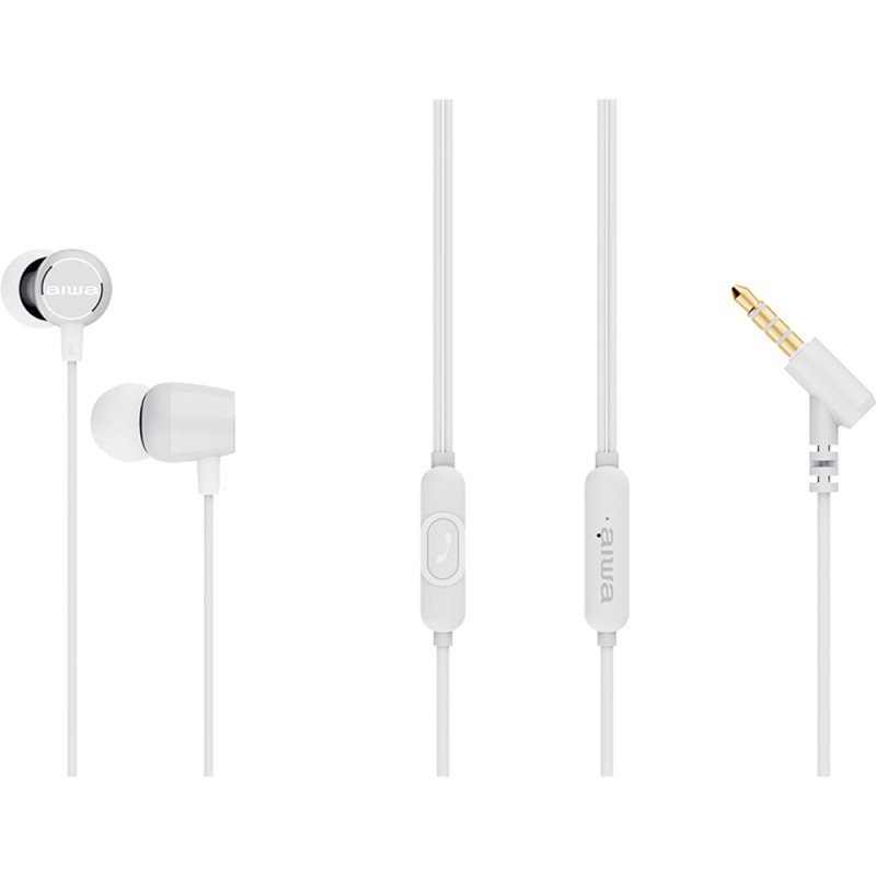 Aiwa ESTM-30WT ESTM-30WT, Alámbrico, Llamadas/Música/Deporte/Uso diario, 20 - 20000 Hz, 13 g, Auriculares, Blanco