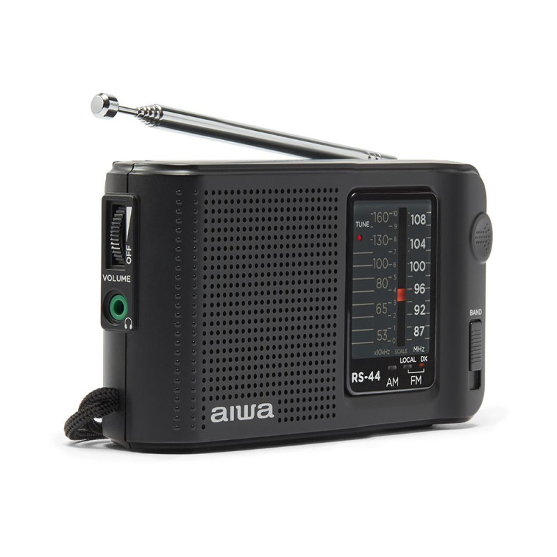 Aiwa RS-44 RS-44, Portátil, Analógica, AM, FM, 3,5 mm, Negro, Giratorio