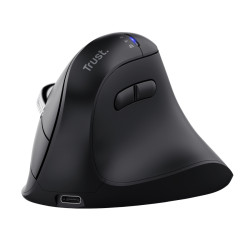 Trust 26107 Vyran, mano derecha, Diseño vertical, Óptico, RF Wireless + Bluetooth, 4800 DPI, Negro