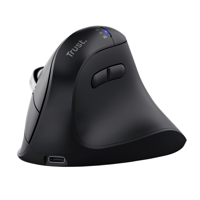 Trust 26107 Vyran, mano derecha, Diseño vertical, Óptico, RF Wireless + Bluetooth, 4800 DPI, Negro