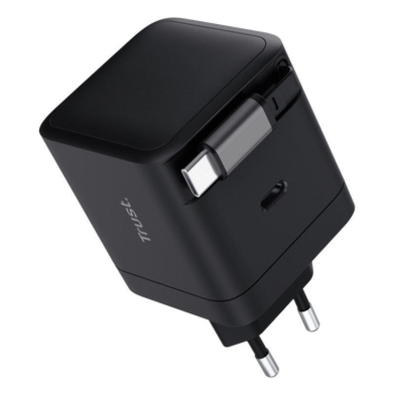 Trust 25805 Maxo Cargador retráctil USB-C PD de 65 W, Interior, Corriente alterna, 20 V, 0,67 m, Negro