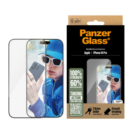 PanzerGlass 2862 ® Screen Protector iPhone 16 Pro | Ultra-Wide Fit, Apple, Apple - iPhone 16 Pro, Aplicación en seco,