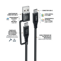 CoolBox COO-CAB-UAC-60W CABLE USB-C + A / USB-C DATOS 10GBPS + CARGA RAPIDA 60W, 1,8 m, USB A/USB C, USB C, USB 3.2 Gen 2 (3.1 2