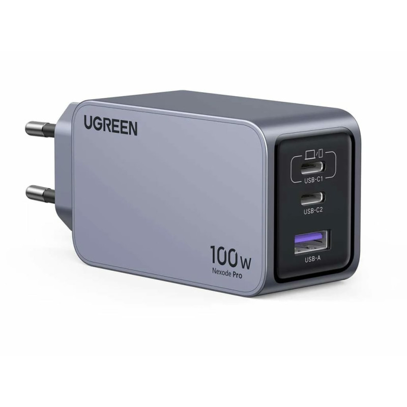 Ugreen 25874 Nexode Pro EU 3-Port GaN PD Fast Charger With USB-C Cable, Interior, Corriente alterna, Negro, Gris