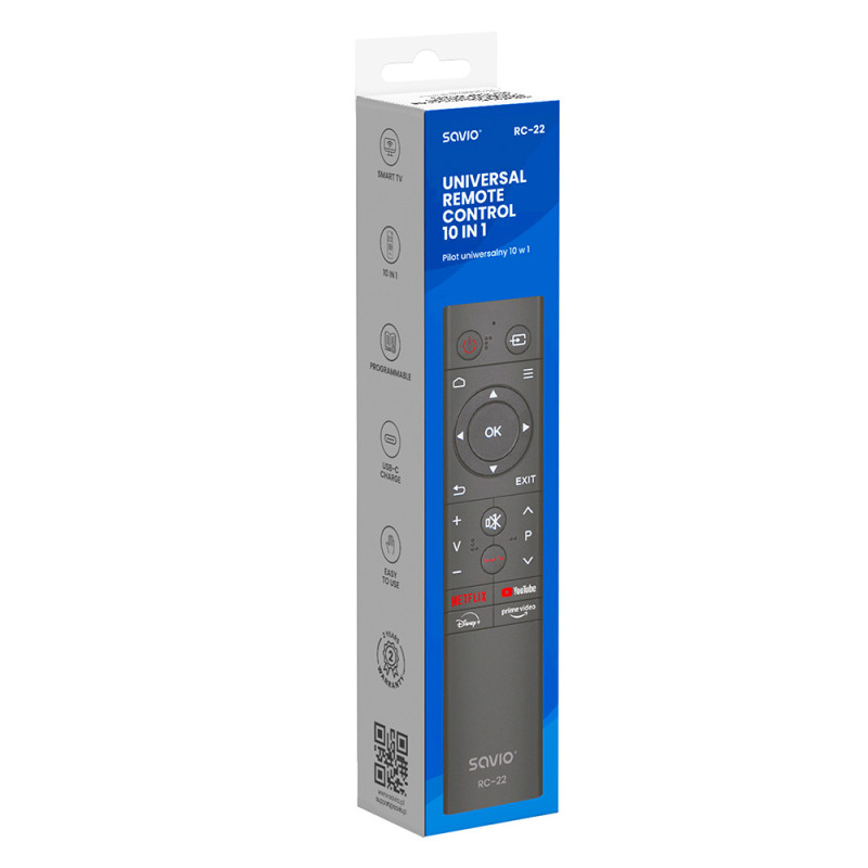 Savio RC-22 RC-22, TV, IR inalámbrico, Negro