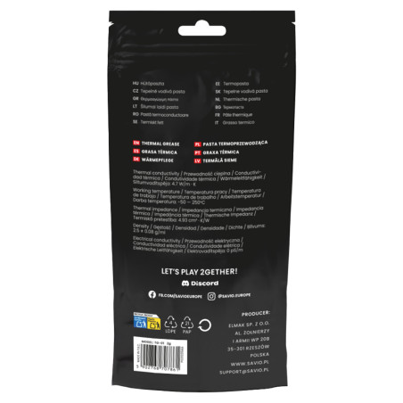 Savio TG-01 2G TG-01 2G, Pasta térmica, 4,7 W/m·K, Gris, Negro, CE WEE, 2 ml, 1 pieza(s)
