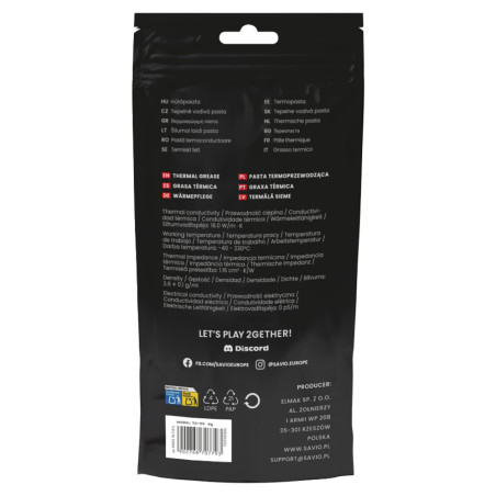 Savio TG-05 1G TG-05 1g, Pasta térmica, 18 W/m·K, 2,6 g/cm³, Gris, 40 - 230 °C, CE WEE