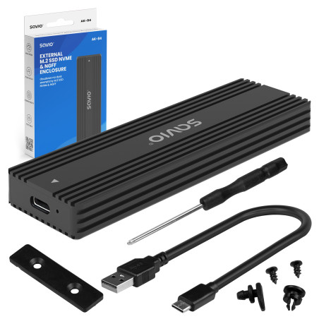 Savio AK-84 AK-84, Caja externa para unidad de estado sólido (SSD), M.2, M.2, 10 Gbit/s, Hot-swap, Negro