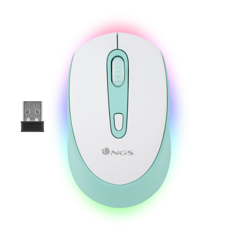 NGS NGS-MOUSE-1117 SMOG MINT-RB, Ambidextro, Óptico, RF Wireless + Bluetooth, 2400 DPI, Color menta, Blanco