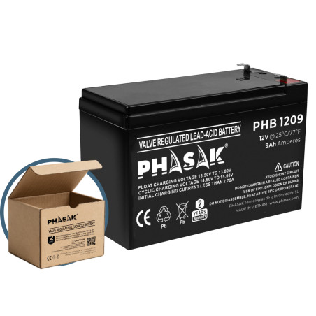 Phasak PHB 1209 Batería 12V 9Ah - PHB 1209, 12 V, 9 Ah, 1 pieza(s), 9 VAh, Negro, 20 h