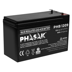 Phasak PHB 1209 Batería 12V 9Ah - PHB 1209, 12 V, 9 Ah, 1 pieza(s), 9 VAh, Negro, 20 h 2