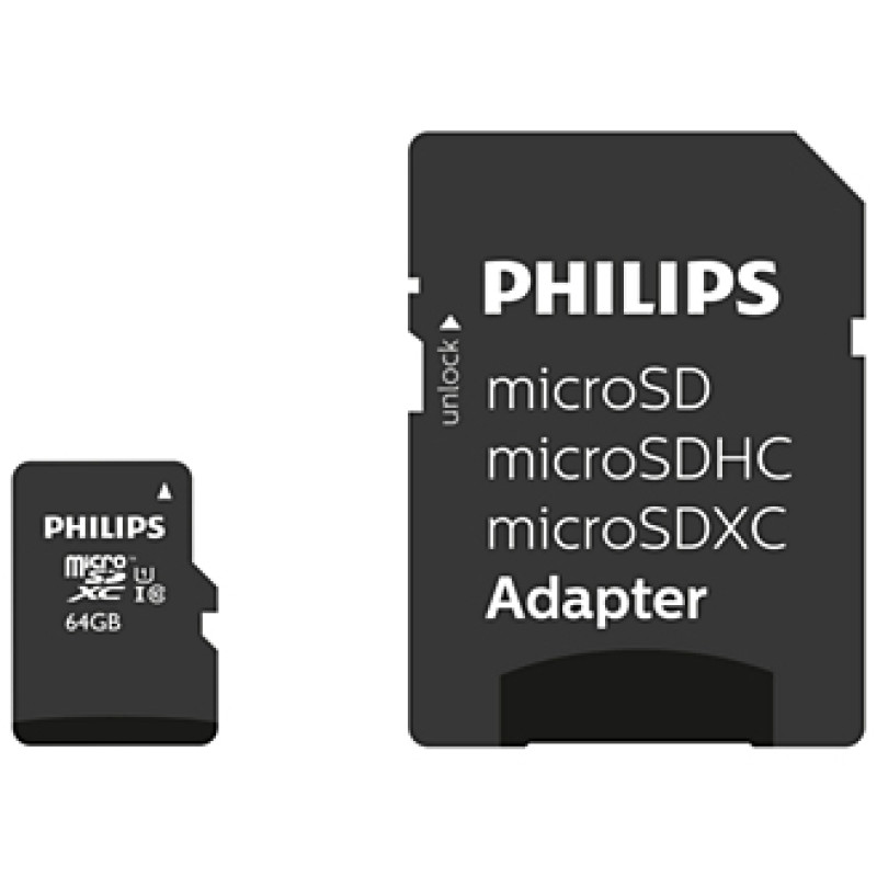 Philips FM64MP45B/00 FM64MP45B/00, 64 GB, MicroSDXC, Clase 10, UHS-I, 80 MB/s, Class 1 (U1)