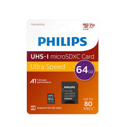 Philips FM64MP45B/00 FM64MP45B/00, 64 GB, MicroSDXC, Clase 10, UHS-I, 80 MB/s, Class 1 (U1) 2