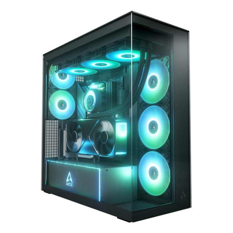 ARCTIC ACPCC00019A Xtender VG Black (Mirror Glass), Midi Tower, PC, Negro, EATX, Metal, Vidrio templado, Juego