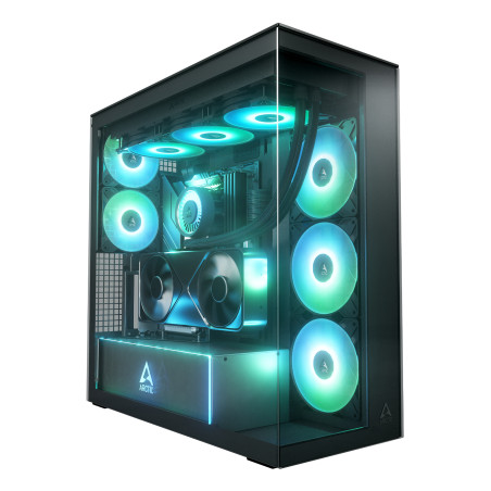 ARCTIC ACPCC00019A Xtender VG Black (Mirror Glass), Midi Tower, PC, Negro, EATX, Metal, Vidrio templado, Juego