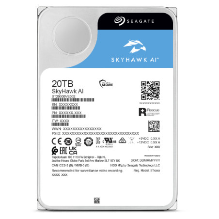 Seagate ST20000VE003 SkyHawk AI, 20 TB, 7200 RPM, 512 MB, 3.5", Serial ATA III