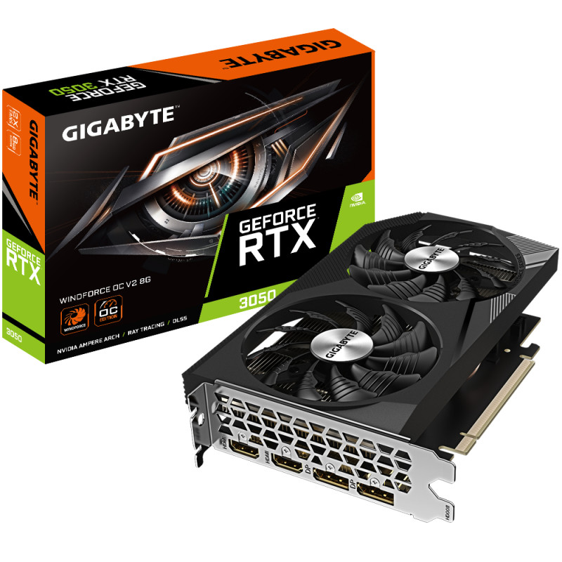 GIGABYTE GV-N3050WF2OCV2-8GD GeForce RTX 3050 WINDFORCE OC V2 8G, GeForce RTX 3050, 8 GB, GDDR6, 128 bit, 7680 x 4320 Pixeles,