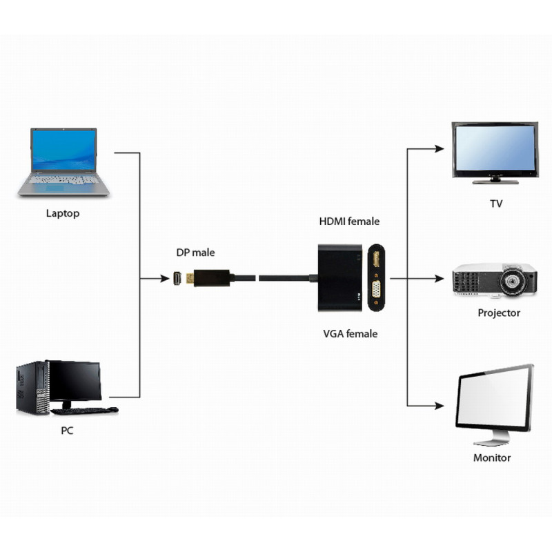 Gembird A-DPM-HDMIFVGAF-01 A-DPM-HDMIFVGAF-01, 0,1 m, DisplayPort, Macho, Hembra, Negro, Derecho